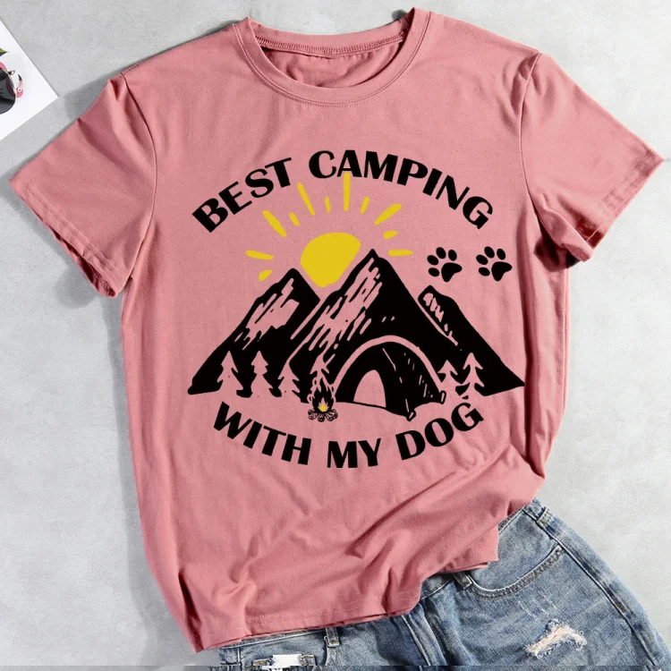 est camping with my dog  Pet Animal Lover T-shirt Tee -012001-CB