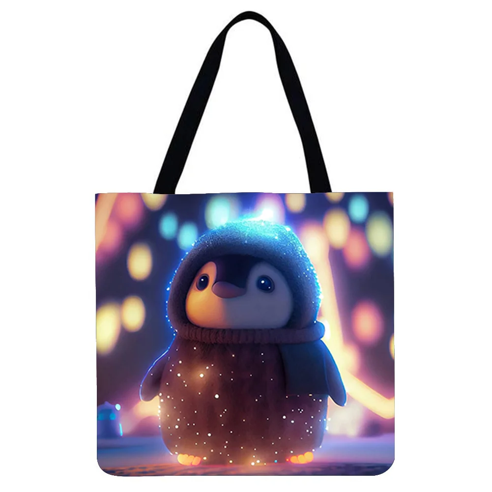 Linen Tote Bag - Cute Little Penguin with Hat