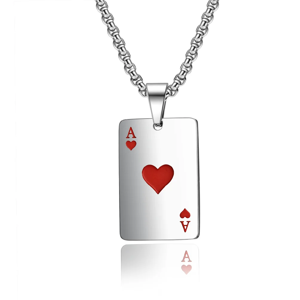 Titanium Steel Poke Heart A Spades A Necklace Poker Personality Lucky Pendant Trendy Pendant、、URBENIE