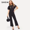 SHEIN Black Layered Flutter Sleeve Lace Bodice Tailored Skinny Jumpsuit Highstreet Women Summer Elegant High Waist Jumpsuits
