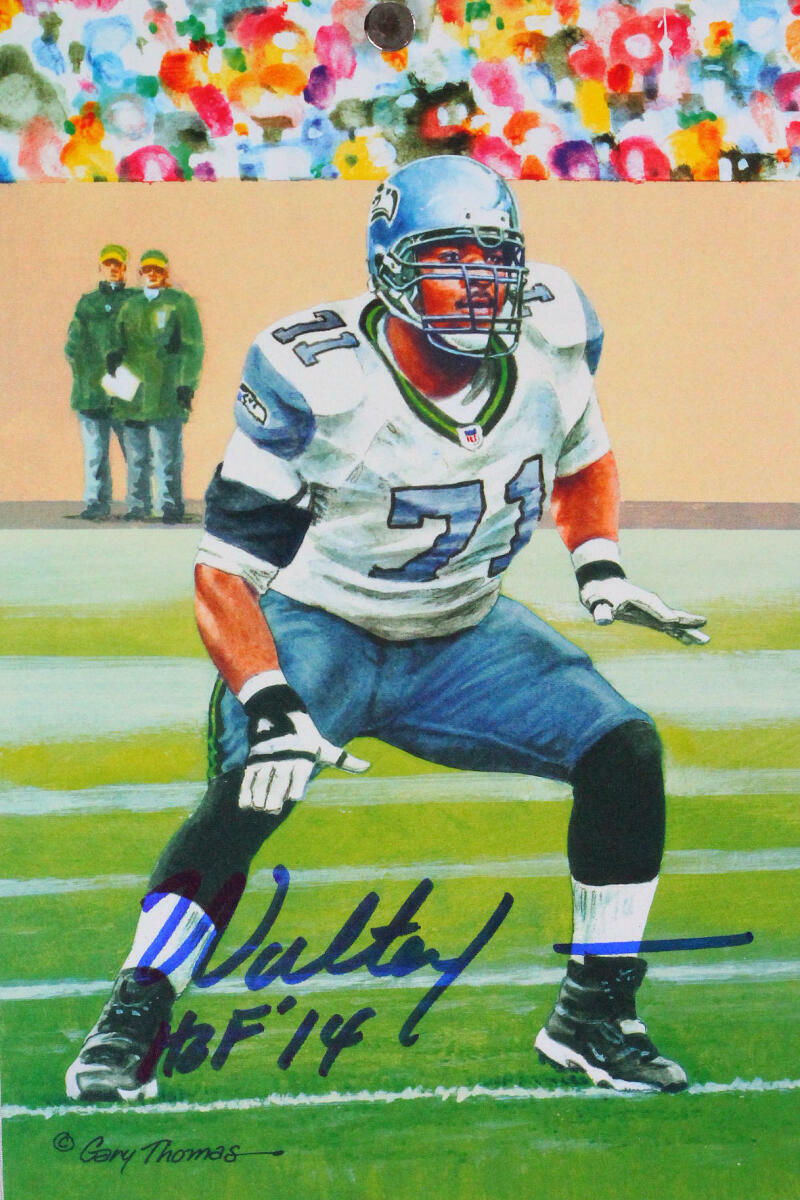 Walter Jones Signed Philadelphia Eagles Goal Line Art Card w/ HOF- Beckett *Blue