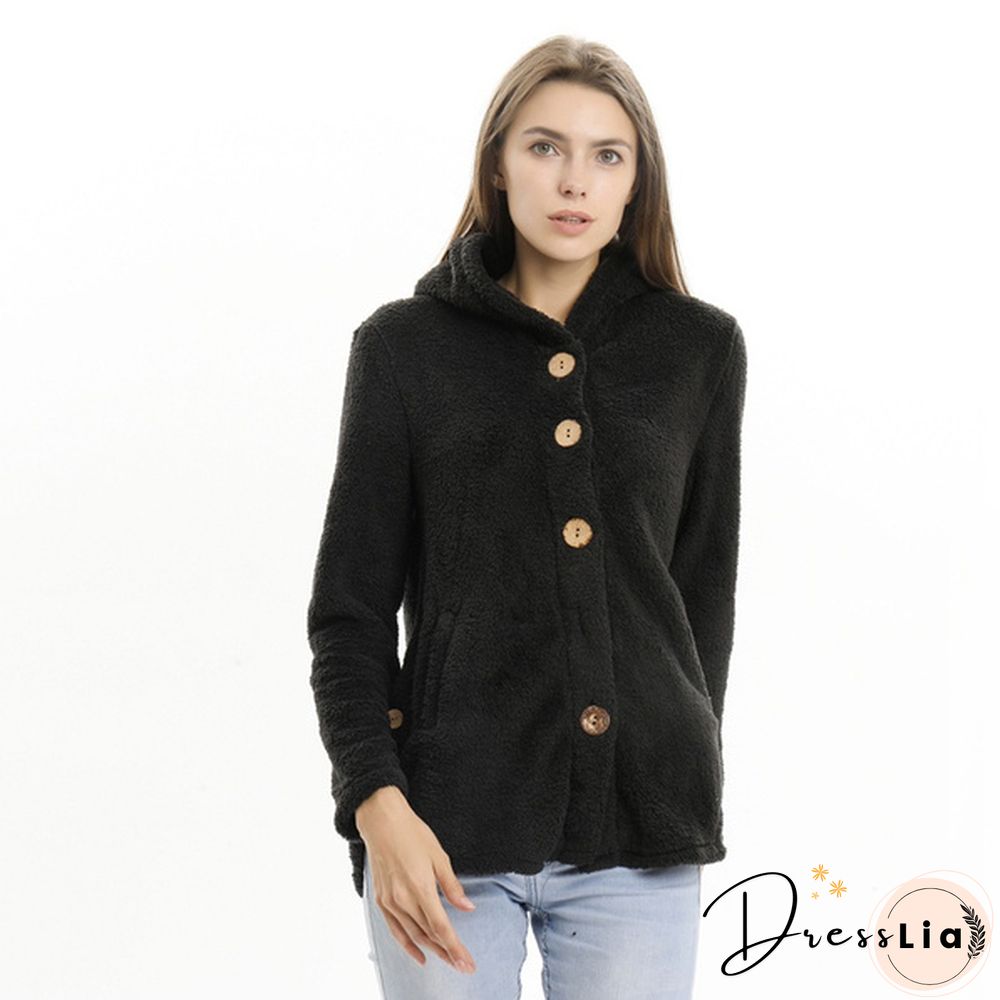 Warm Womens jacket Autumn & Winter Casual Decoration Fleece Hooded Coat Loose Fit Soft