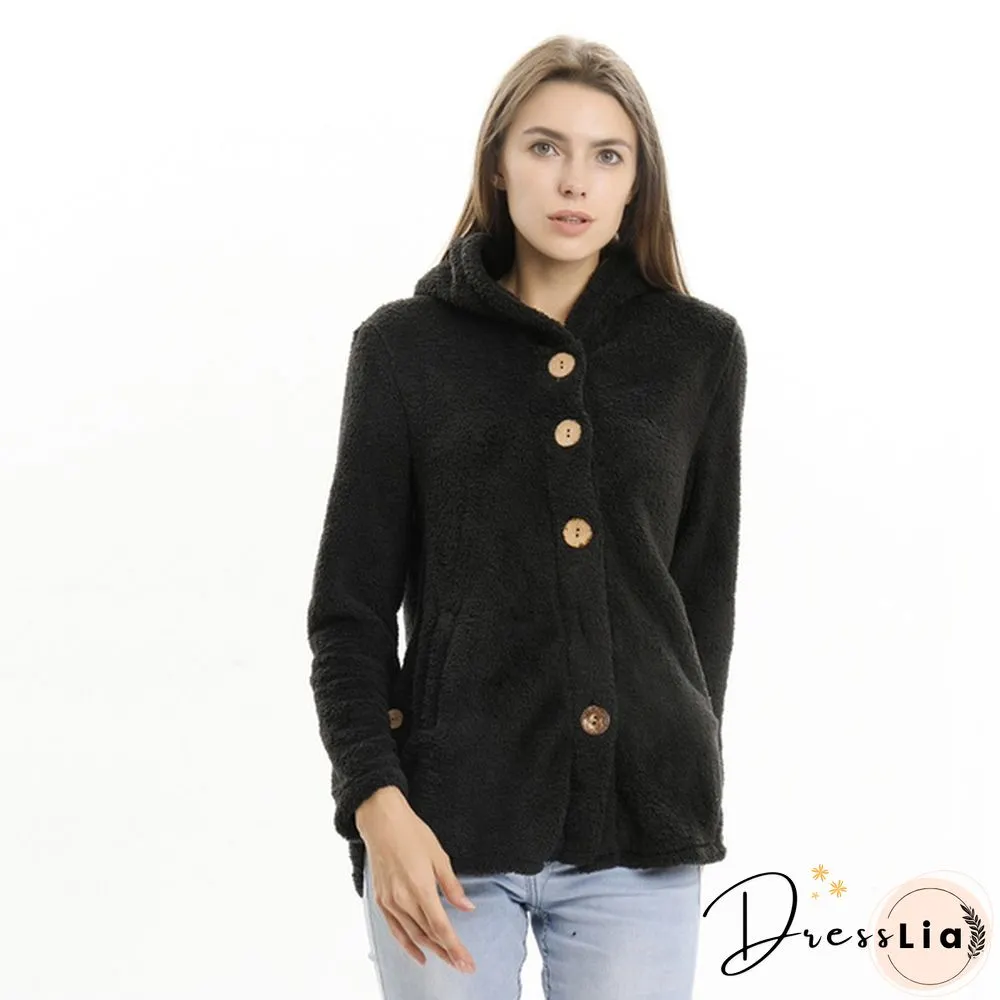 Warm Womens jacket Autumn & Winter Casual Decoration Fleece Hooded Coat Loose Fit Soft