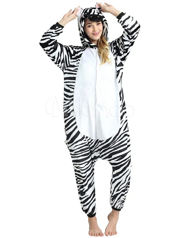 Kigurumi Pajama Zebra Onesie Flannel Animal Sleepwear Adult Jumpsuit With Zipper Back Halloween Costume Novameme