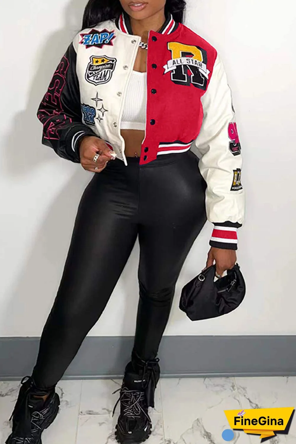 Red Casual Print Patchwork O Neck Outerwear