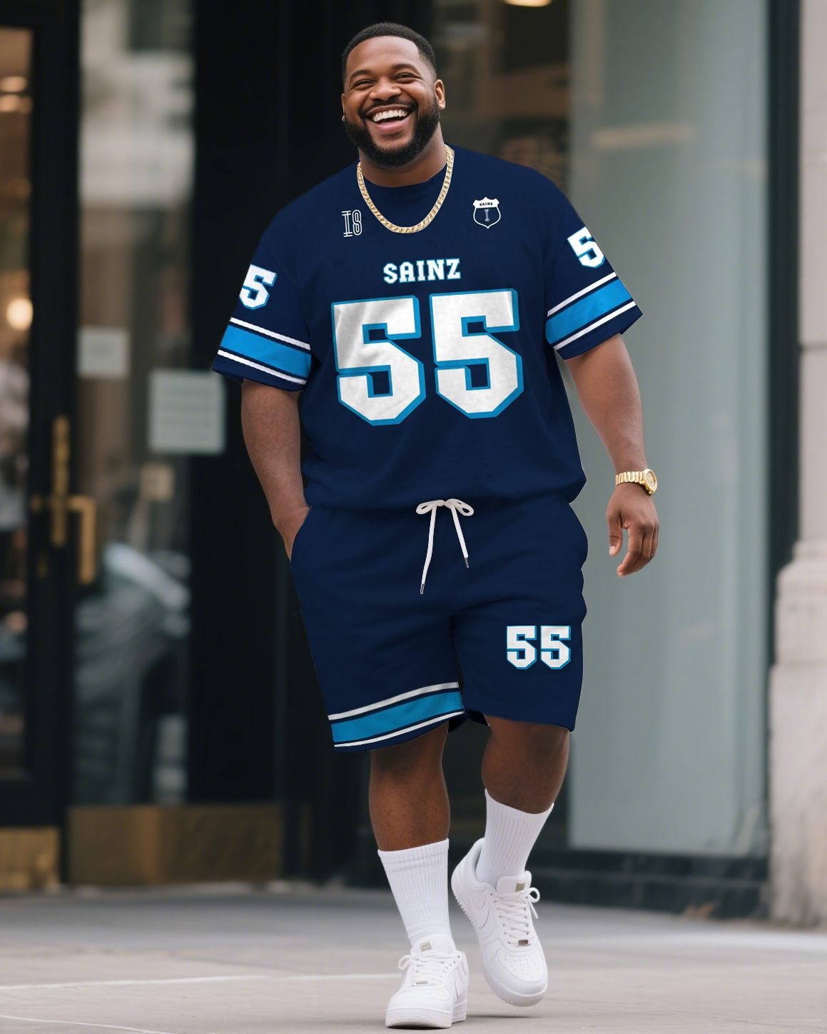Men's Plus Size Carlos Sainz Williams F1 Football Jersey T-Shirt Shorts Suit