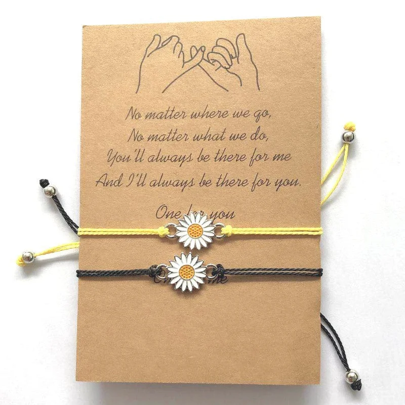 2 pcs Adjustable Sunflower Braid Alloy Bracelets with card