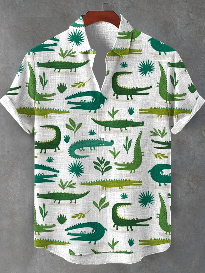 Men's Alligators And Plants Art Print Short Sleeve Shirt