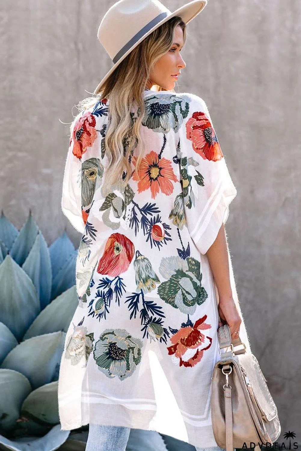 Waterfall Short Sleeve Floral Print Cardigan