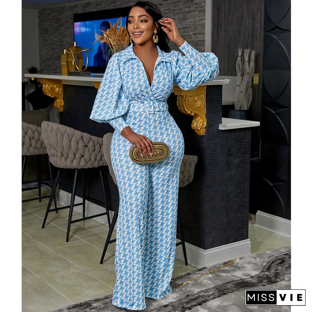 Office Lady Houndstooth Blazer+Wide Leg Pants Suit