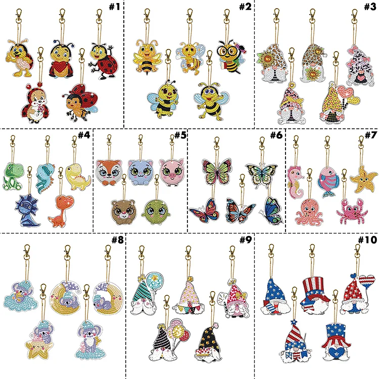 DIY Diamond Art Keychains Diamond Mosaic Kit 6pcs Gem Keychains