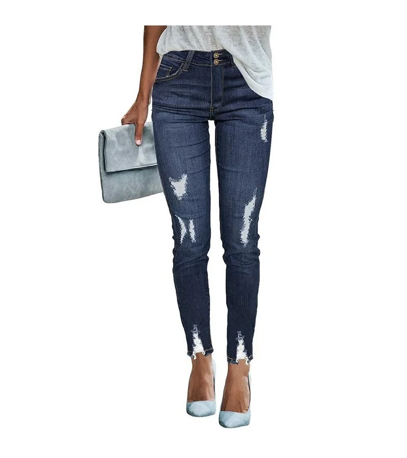Women Fashion Ripped Design Slim Fit Pencil Jeans S-XXL