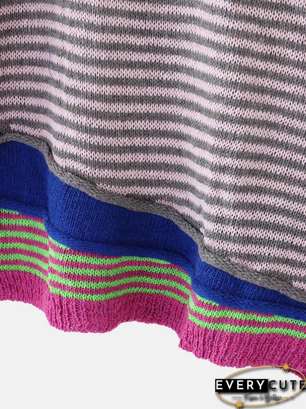 Stripe Long Sleeve Button Contrast Color Sweater for Women