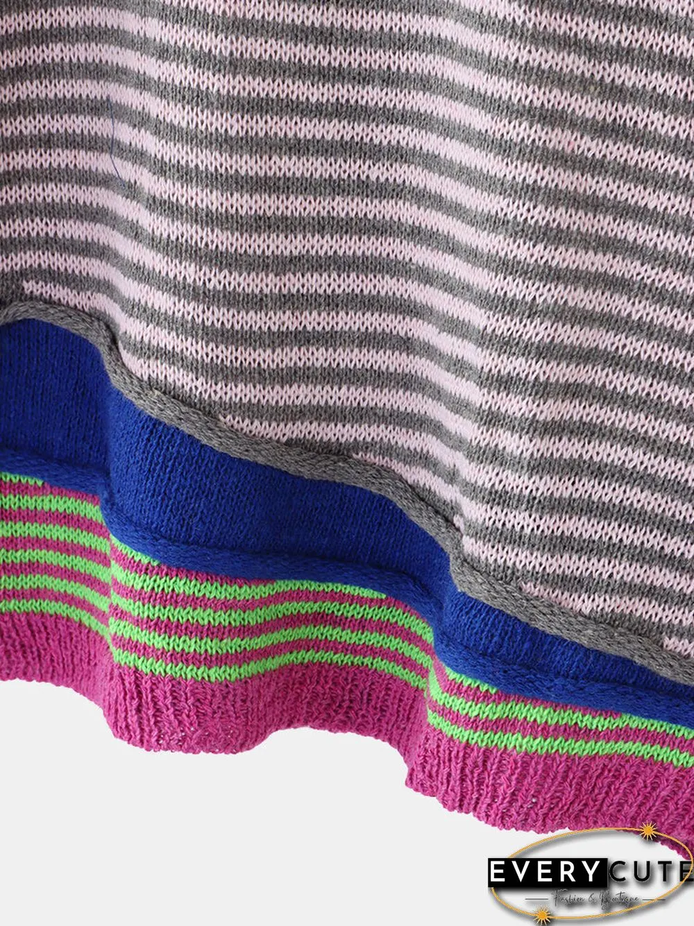 Stripe Long Sleeve Button Contrast Color Sweater for Women
