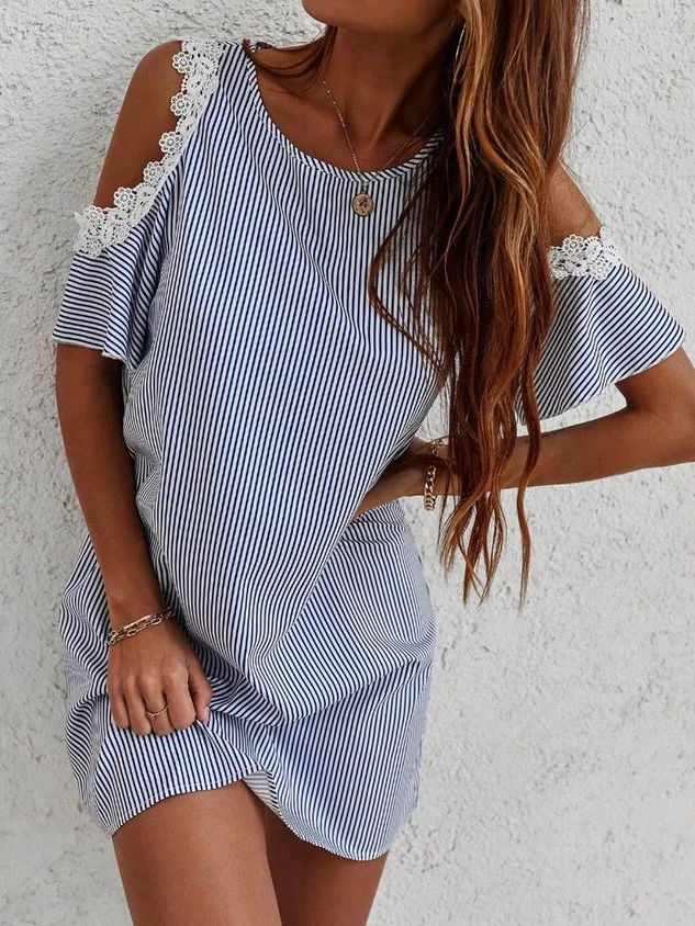 Casual Lace Striped Loose Dress With No socialshop