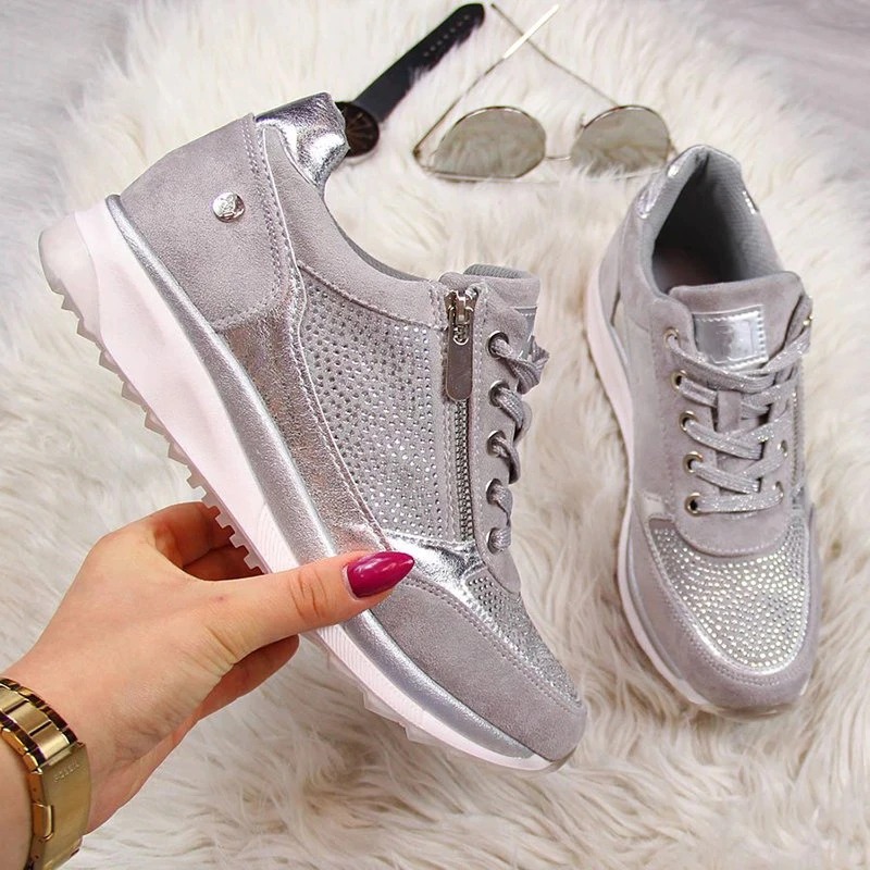 Women's Flat Zipper Lace Up Comfortable Shoes 