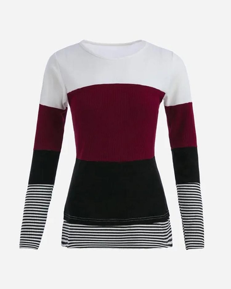 Colorblock Striped Print Round Neck Sweater - Shop Trendy Women's Clothing | LoverChic