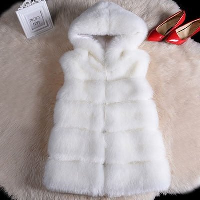 Sleeveless Faux Fur Vest Winter Casual Outerwear Female Solid Fake Fox Fur Hooded Overcoats For Lady 2020 Fashion Fur Vest Femme