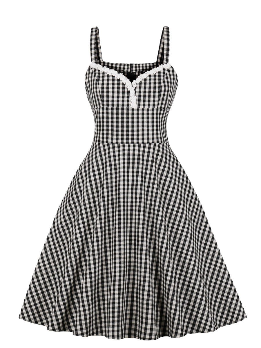 Slip Dress Simple Plaid Pattern Aline Dress for Women