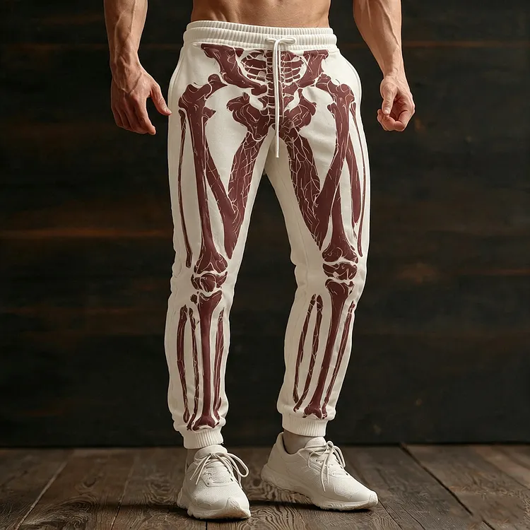 Men's Retro Halloween Human Structure Art Pattern Casual Sports Pants