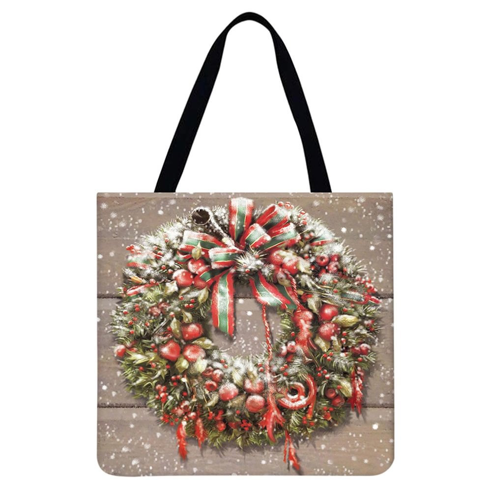 Linen Tote Bag - Christmas Wreath