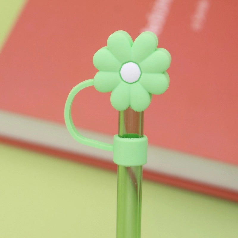 5 Pieces Silicone Straw Cap Flower Cartoon Baiyun Cup Straw Protective Cover Dust Plug 10mm