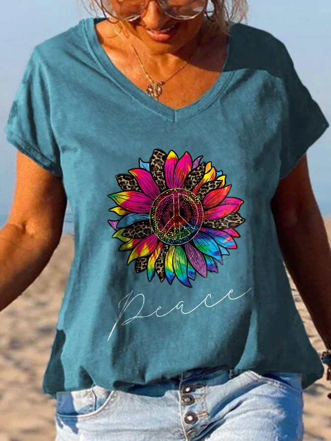 Sunflower Print Short-Sleeved T-Shirt