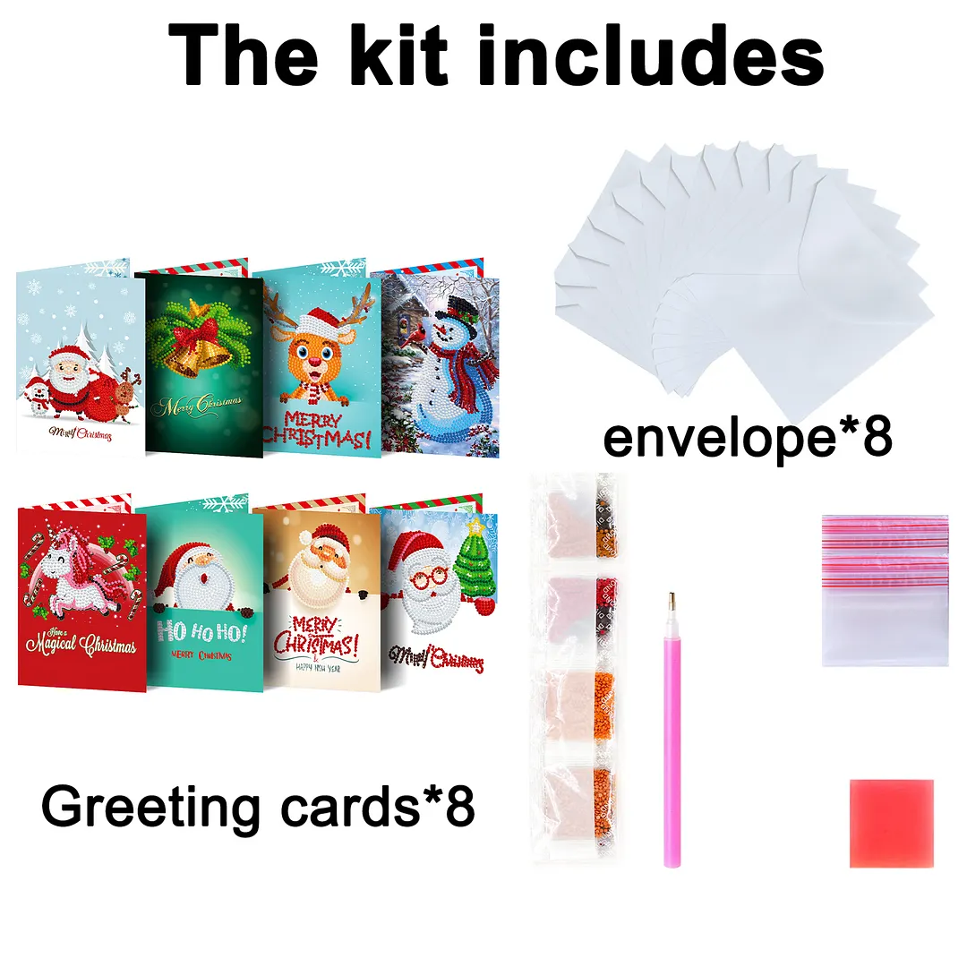 8PCS Christmas DIY Diamond Painting Greeting Card Kits with Envelopes Diamond Art Greeting Cards Diamond Art Cards Kits for Adults DIY Crafts Family Friend Gifts