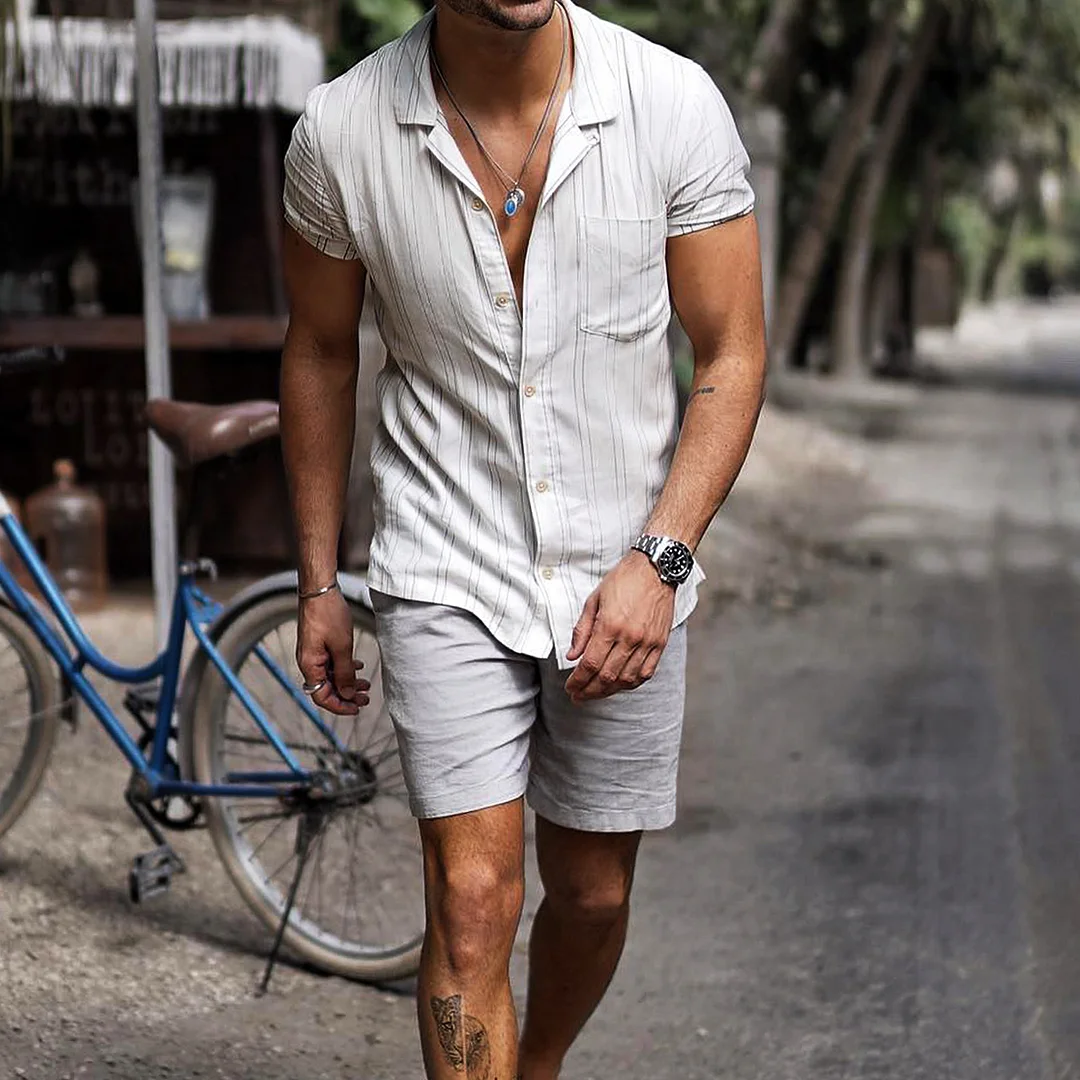 Men's Simple Striped Short Sleeve Shirt
