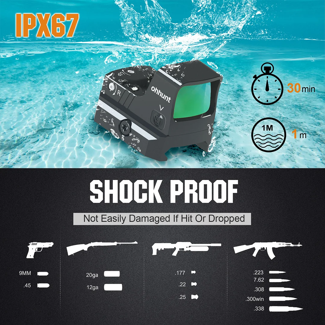 ohhunt® 1X21X15mm Green Dot Sight 3 MOA Reflex Sight Pistol Green Dot Scope with 21mm Picatinny Rail Mounts 10 Brightness Settings Shake Awake IPX7 Waterproof