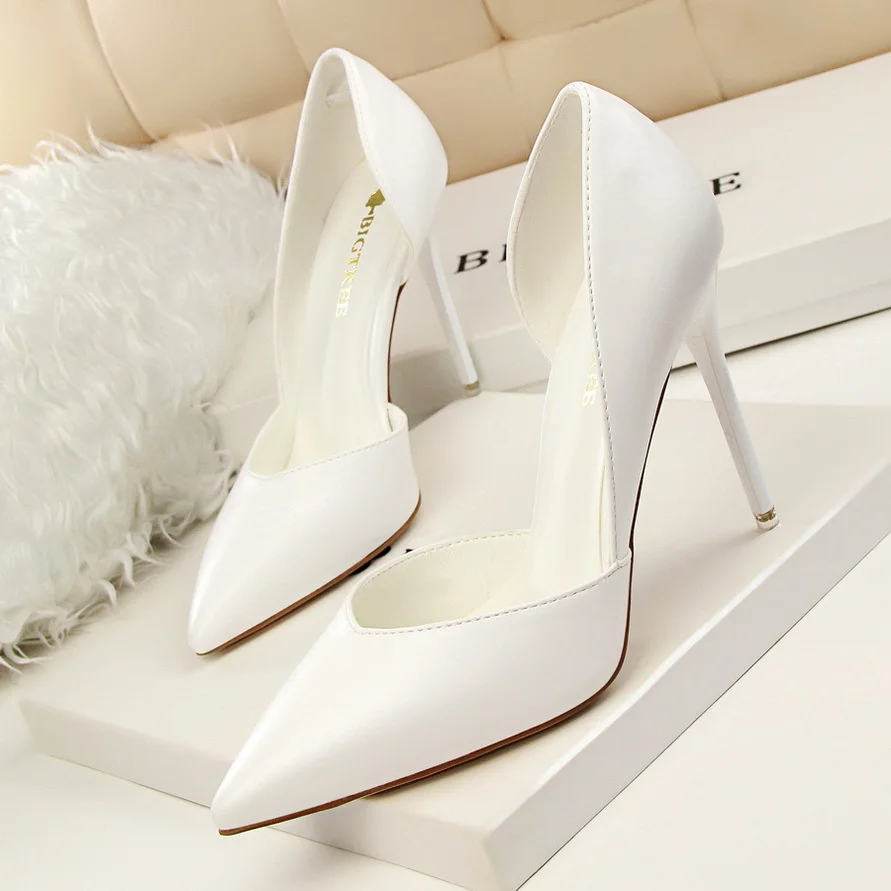 Colourp Colourp Korean Version Of Fashion Simple Sexy Nightclub Show Thin Women's Shoes Thin Heel Ultra High Heel Shallow Pointed Hollow Single Shoes