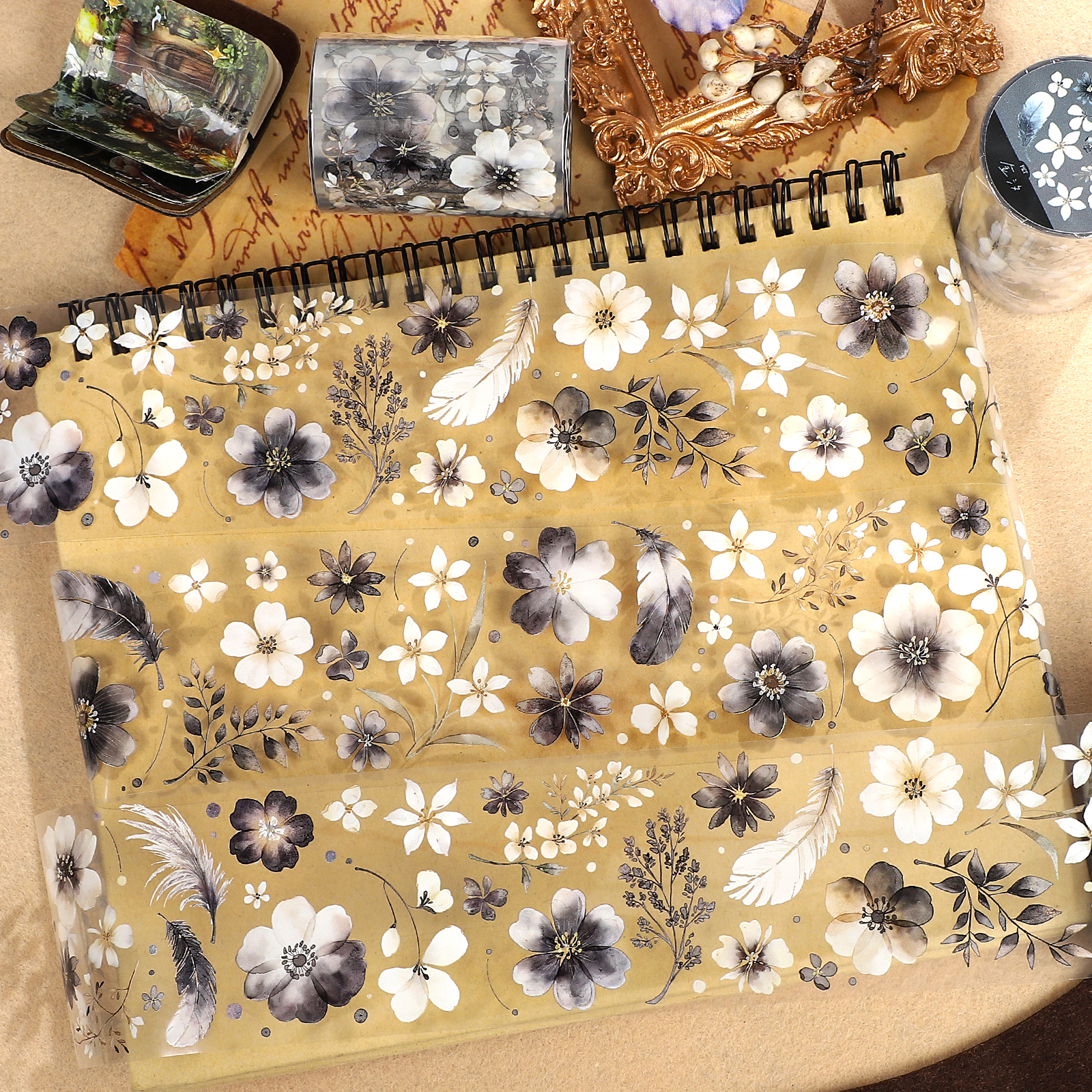 PET 테이프 - 55mm*6m 빈티지 식물 꽃 깃털