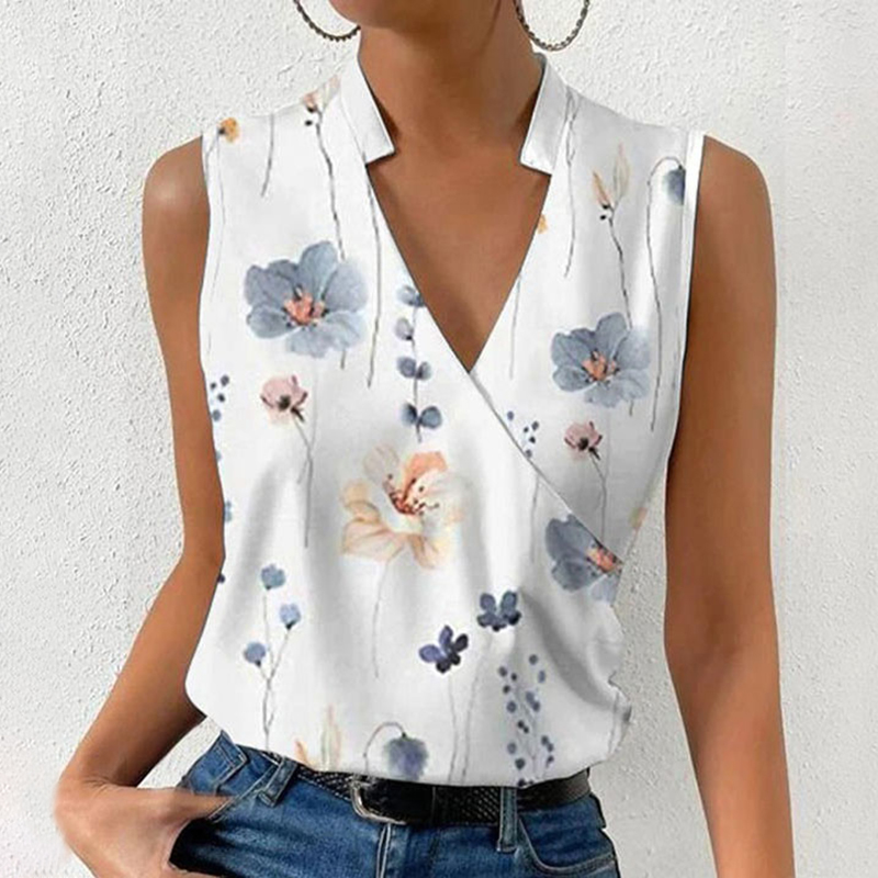Flower Print V-Neck Casual Blouse wearshes