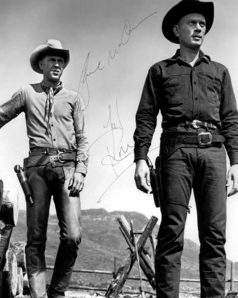 STEVE MCQUEEN & YUL BRYNNER SIGNED AUTOGRAPH 10 X 8