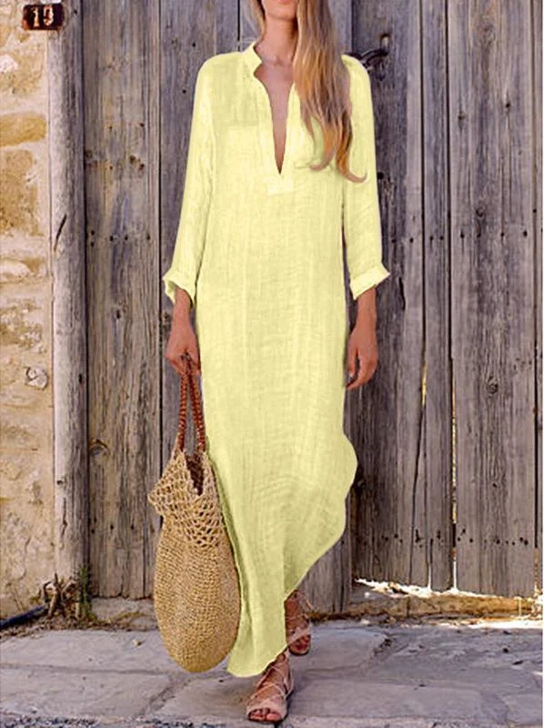 Women Boho Cotton-Linen Beach Maxi Dress