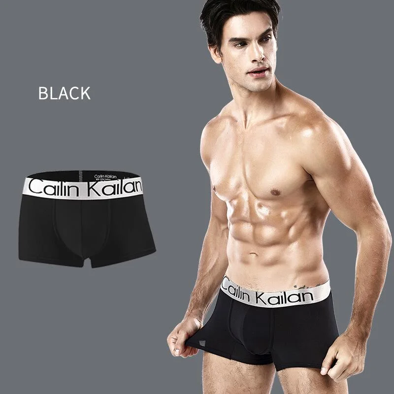 FAN SWEET Fashion Letter Printing Men's Boxer Underwear Breathable Boxershorts 3D Pouch Shorts Male Panties Tanga