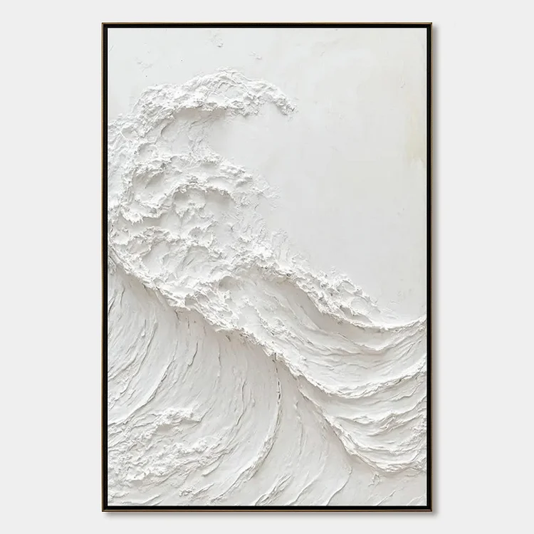 ALABASTER SWELL: Minimalist Textured Coastal Oil Painting（Canvas painting）
