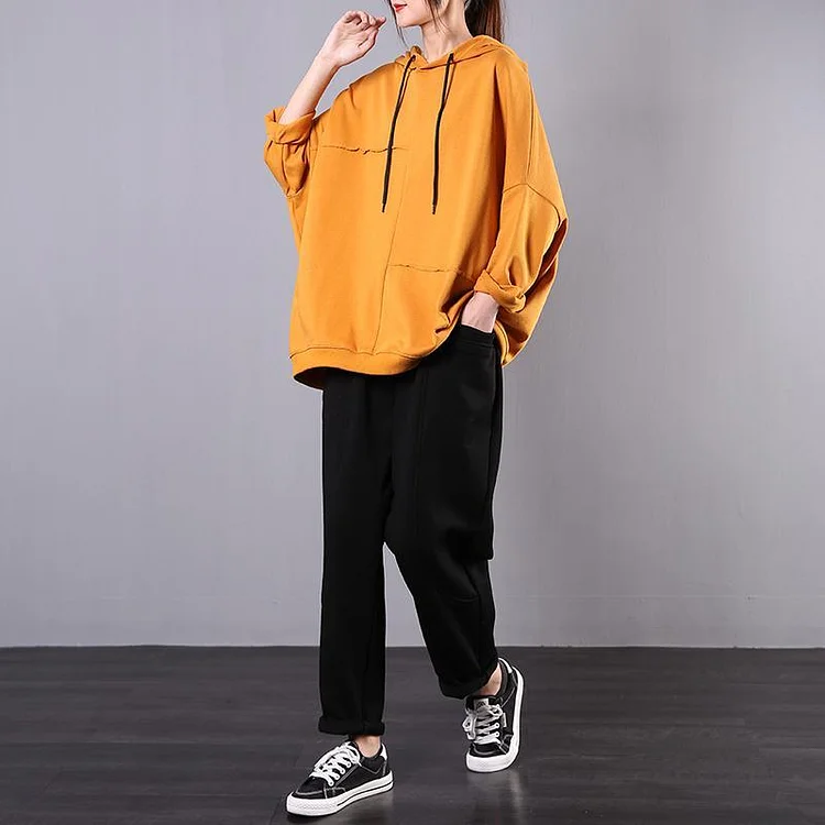 2020 spring new cover meat was thin literary solid color wild yellow tops + black pants two pieces