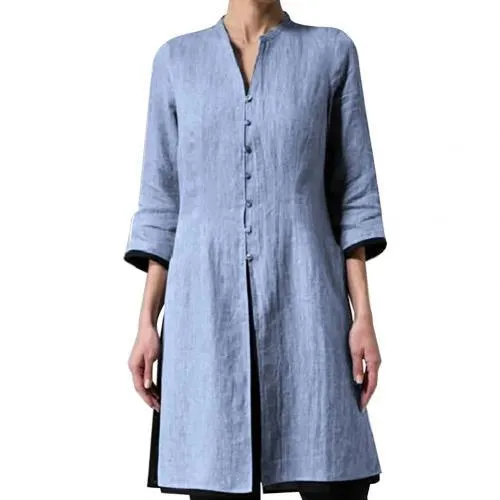 Long Fashion Women Shirt Women Vintage 3/4 Sleeve Single-breasted Irregular Hem Tunic Top Long Shirt Blouse Shirt Summer Top 4XL