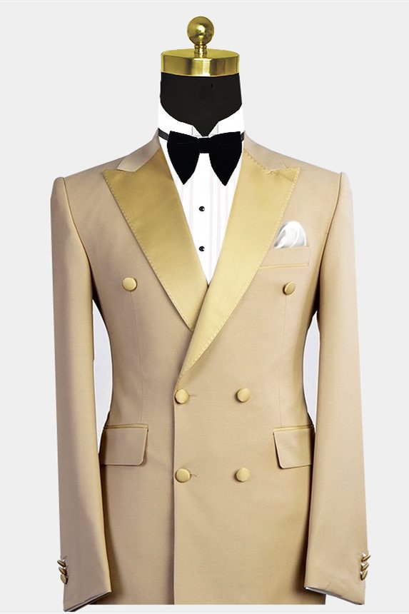  Bespoke Gold Peaked Lapel Double Breasted Men Suit for Prom | Ballbellas Ballbellas