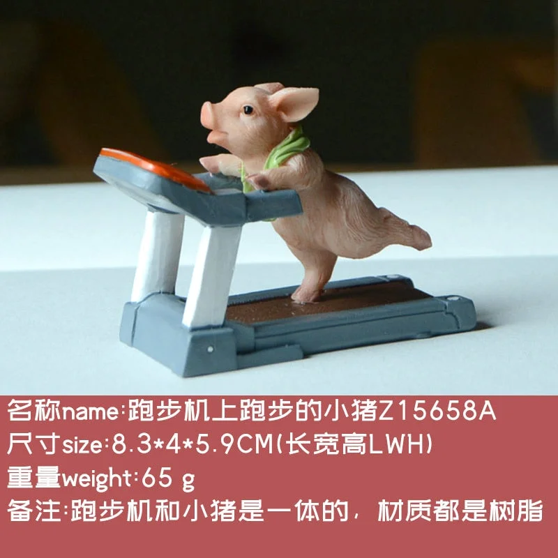 Creative Cute Pig Ornament Sporting Bunny Squirrel Cat Animal  Figurines Exercising Series Resin Craft Tabletop Decorations