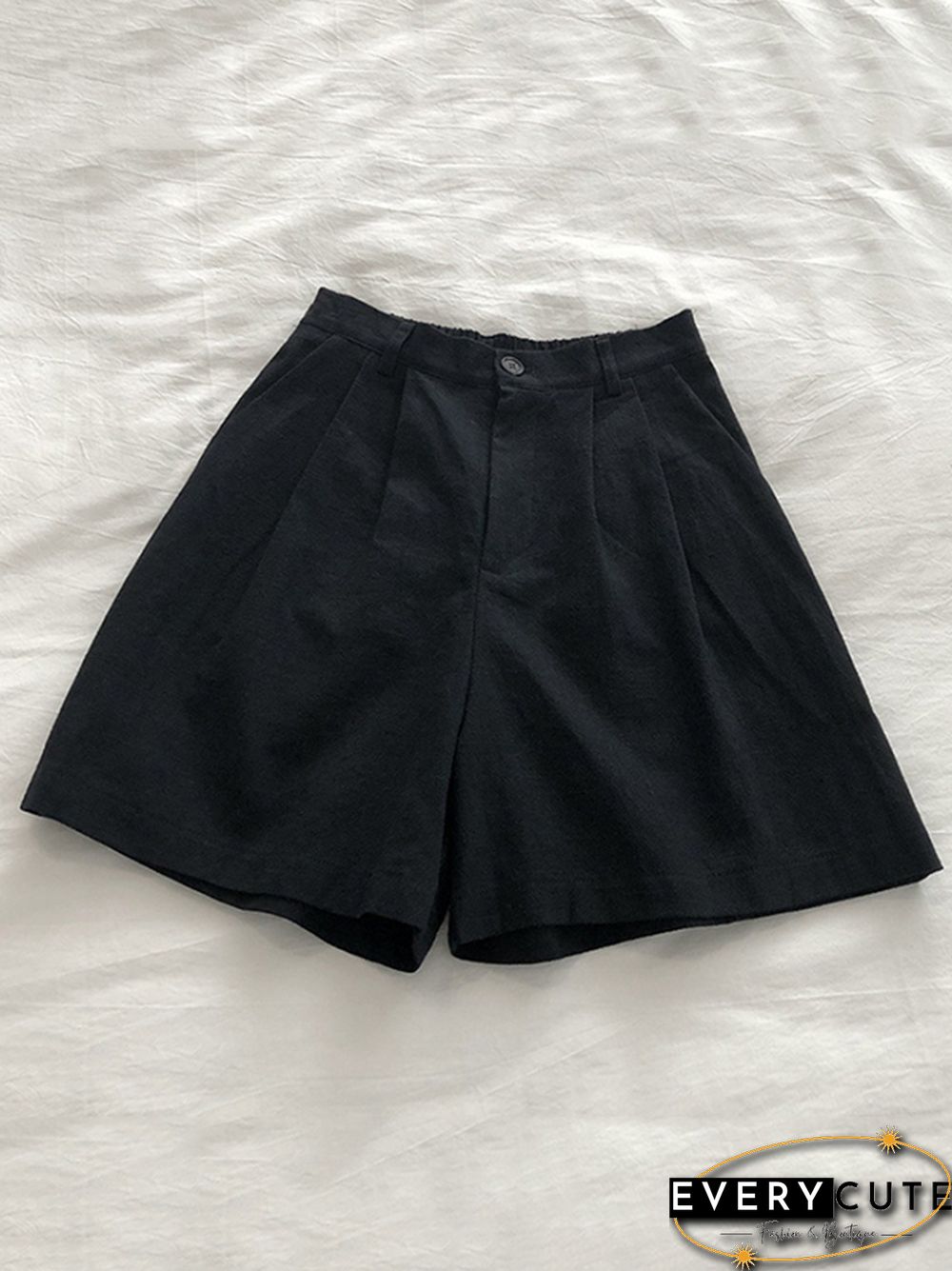 Loose Wide Leg Elasticity Pleated Solid Color Shorts