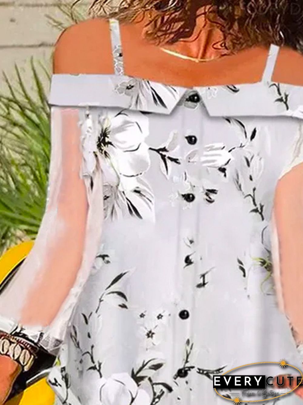 Long Sleeve Floral-Print Cotton-Blend Casual Tops