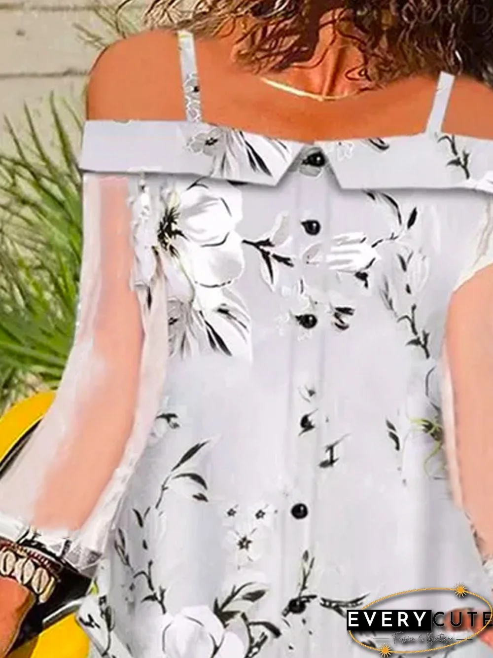 Long Sleeve Floral-Print Cotton-Blend Casual Tops