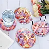 [Upgrade]6pcs/set DIY Diamond Painting Waterproof Case Classic Pink Owl Coaster Gift Decor Set