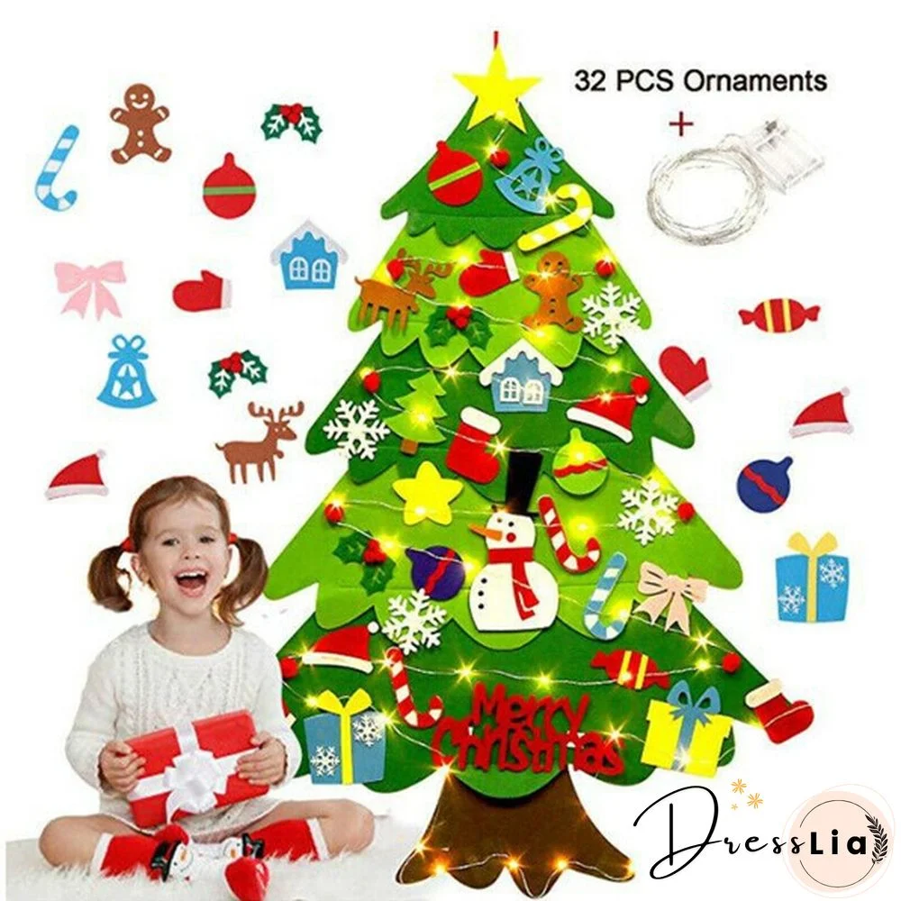 Kids Diy Felt Christmas Tree Ornaments Xmas Gift Door Wall Hanging Led Light