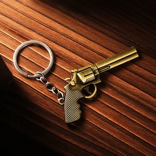 Revolver Gun Pistol Shaped Metal Keychain