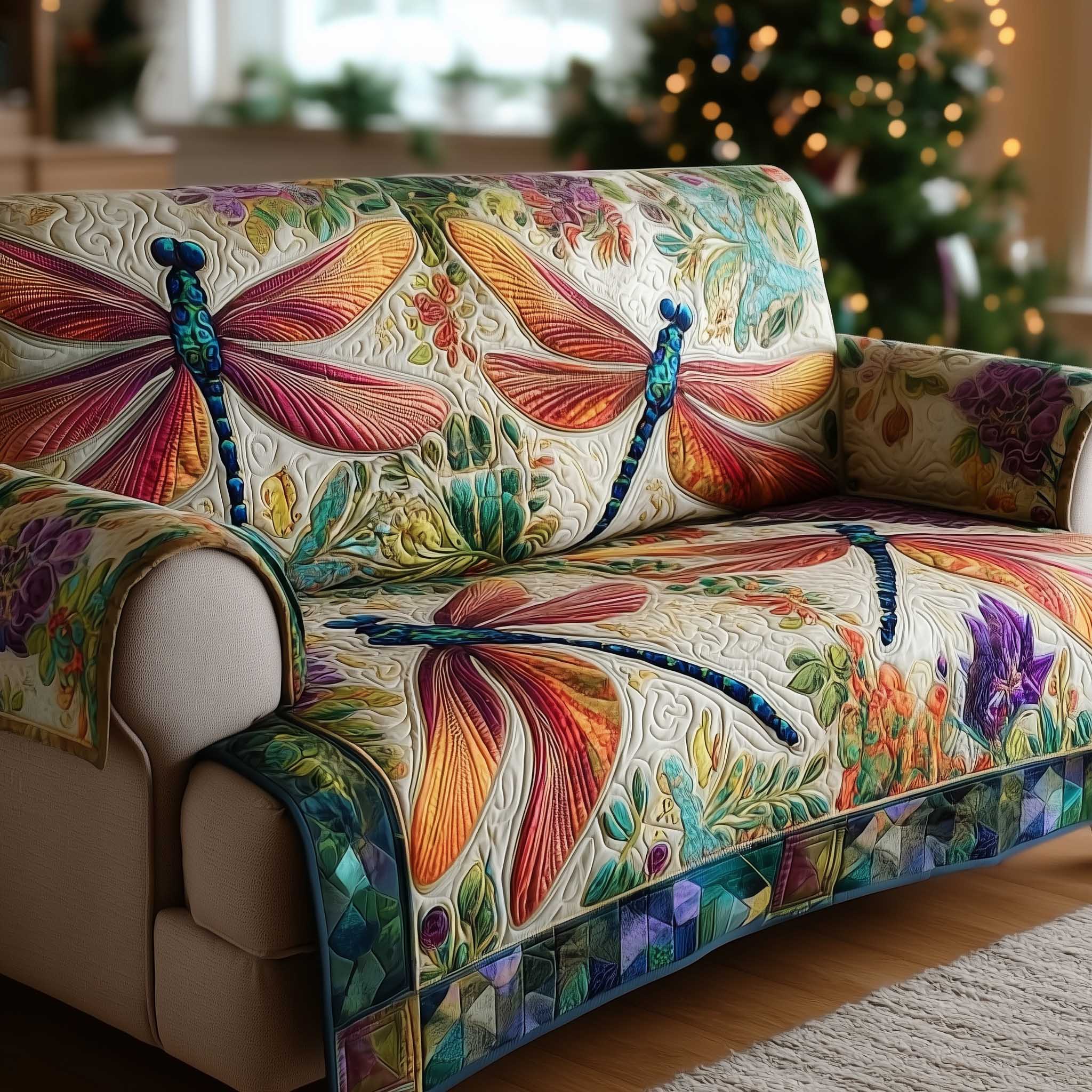 Dragonfly Garden Bloom Quilted Sofa Cover NCU0HTT159