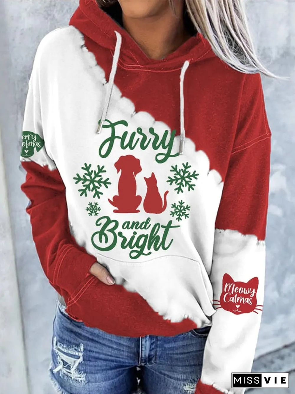 Women's Furry And Bright Print Long Sleeve Hoodie