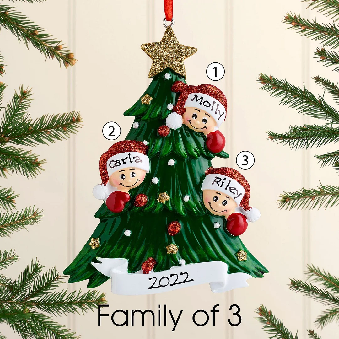 3 Names-Personalized Family Christmas Xmas Tree Decoration Ornament with Name-Christmas Tree with Faces